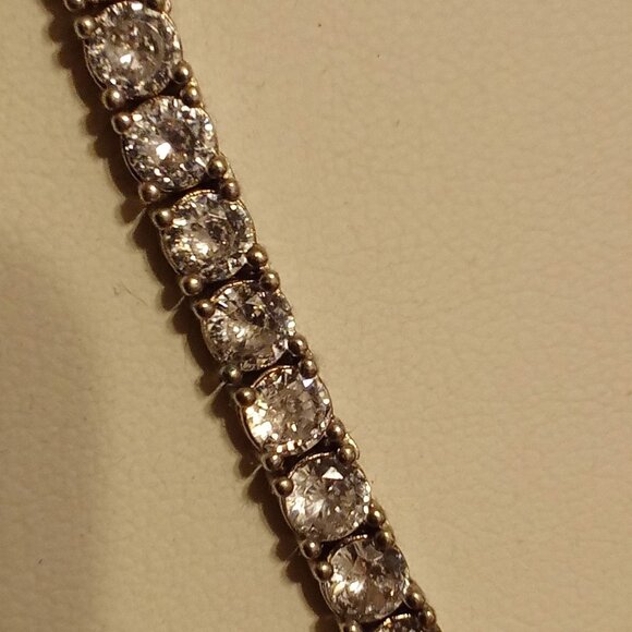 Elegant Silver-Tone Tennis Necklace With Sparkling Round Cut Simulated Diamonds - Picture 2 of 4